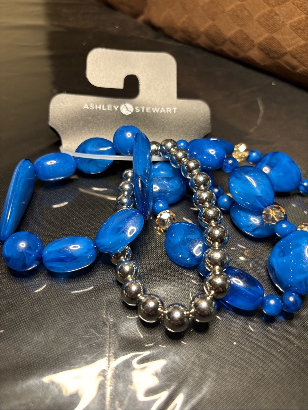 Ashley Stewart Royal Blue and Silver Beaded Bracelet Set (4 bracelets)